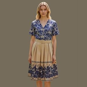 Sucrefas Retro 1940s floral belted Land Girl shirt dress